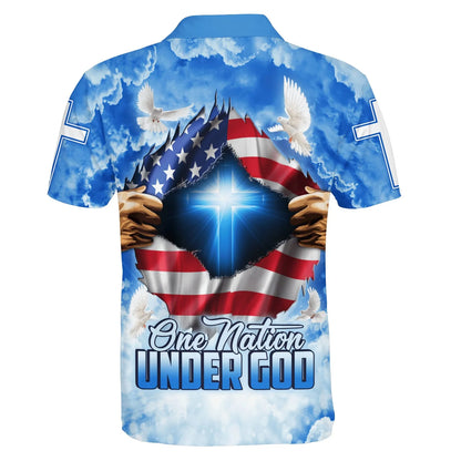 Christianartbag Polo Shirt, One Nation Under God Cross Polo Shirt, Christian Shirts & Shorts. - Christian Art Bag