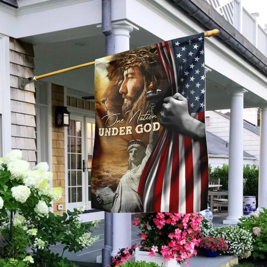 Christianartbag Flag, One Nation Under God Jesus Lion American House Flags, Christian Garden Flags, Outdoor Christian Flag. - Christian Art Bag