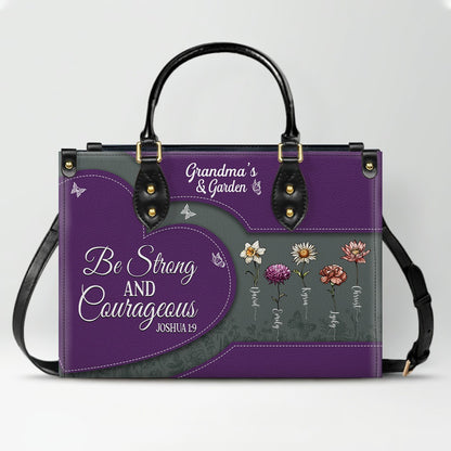 CHRISTIANARTBAG | Personalized Leather Handbag Tote | "Be Still & Know" Bible Verse Grandma's Garden | Custom Birth Month Flower Gift