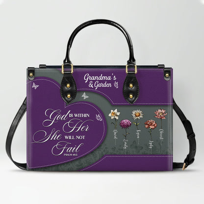 CHRISTIANARTBAG | Personalized Leather Handbag Tote | "Be Still & Know" Bible Verse Grandma's Garden | Custom Birth Month Flower Gift