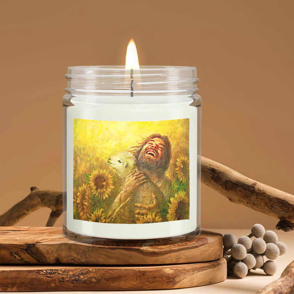 Christianartbag Candles, Jesus And Lamb Sunflower, Christian Candles, Bible Verse Candles, Natural Candle, Soy Wax Candle 9oz, Christmas Gift. - Christian Art Bag