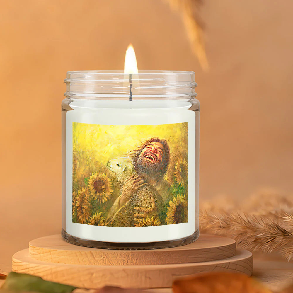 Christianartbag Candles, Jesus And Lamb Sunflower, Christian Candles, Bible Verse Candles, Natural Candle, Soy Wax Candle 9oz, Christmas Gift. - Christian Art Bag