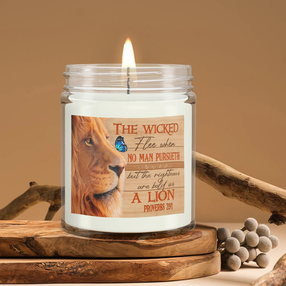 Christianartbag Candles, The Wicked Flee When No Man Pursueth Lion, Christian Candles, Bible Verse Candles, Natural Candle, Soy Wax Candle 9oz, Christmas Gift. - Christian Art Bag