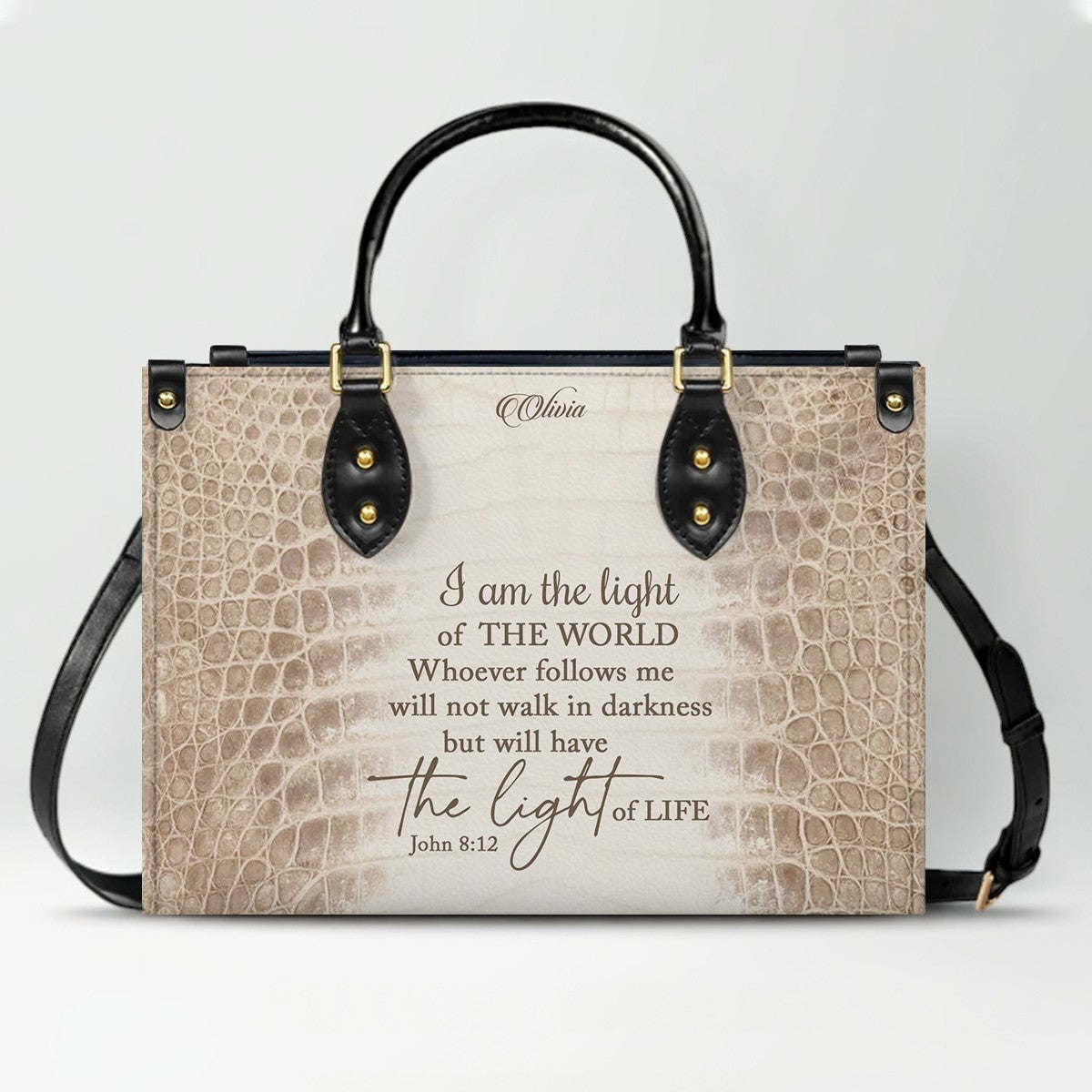 Personalized Christian Leather Handbag by CHRISTIANARTBAG – Custom Bible Verse Albino Alligator Purse, Faith-Inspired Luxury Gift for Women