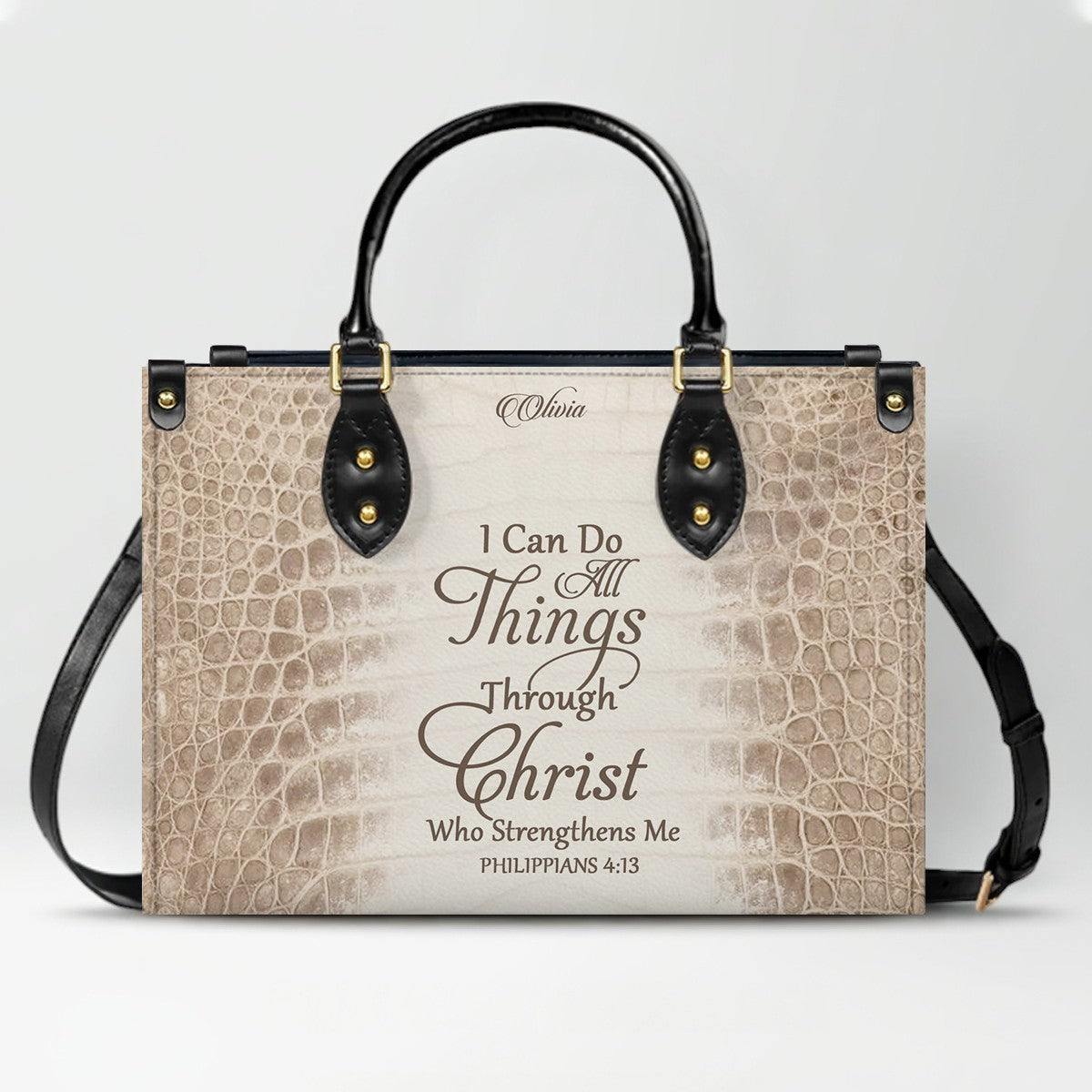 Personalized Christian Leather Handbag by CHRISTIANARTBAG – Custom Bible Verse Albino Alligator Purse, Faith-Inspired Luxury Gift for Women