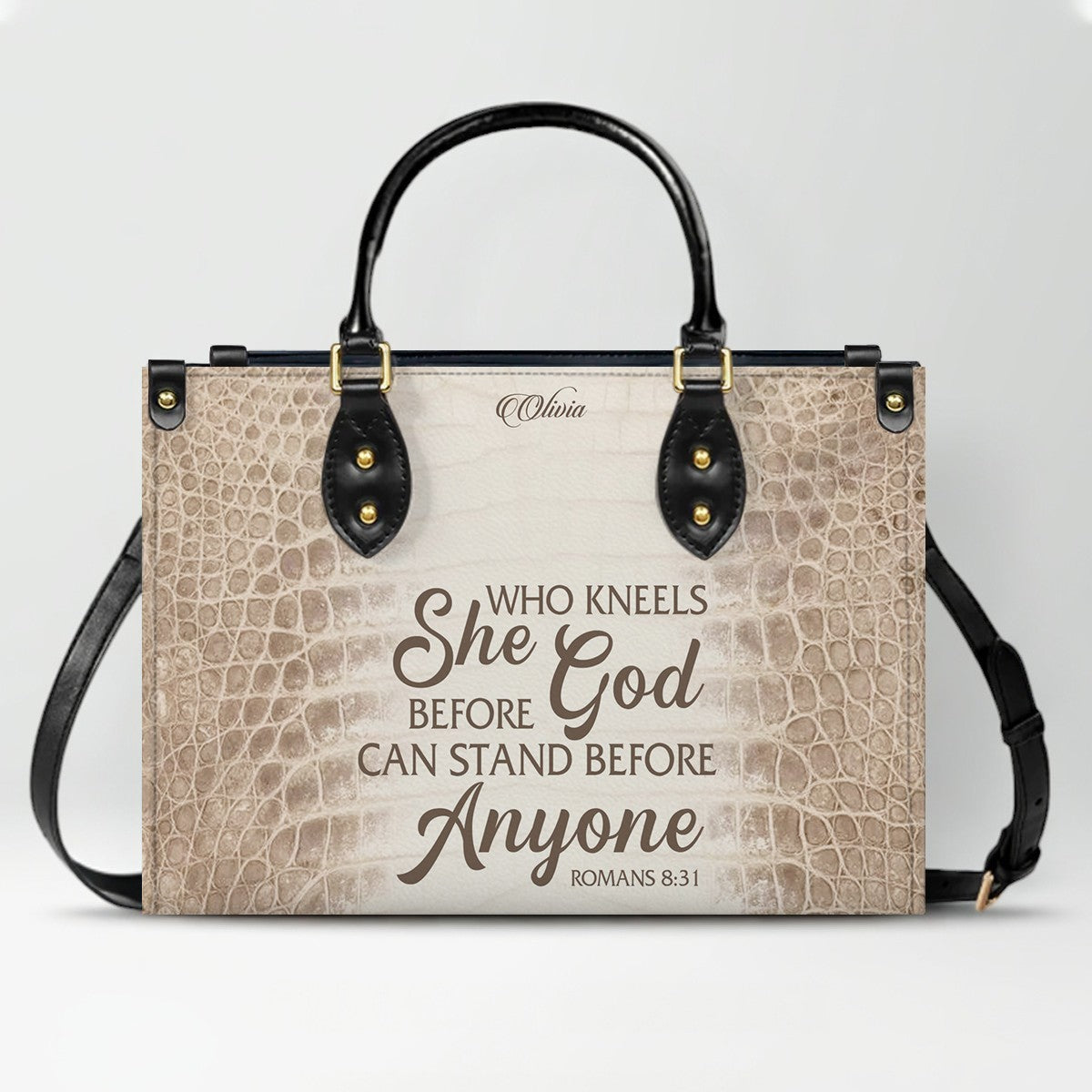 Personalized Christian Leather Handbag by CHRISTIANARTBAG – Custom Bible Verse Albino Alligator Purse, Faith-Inspired Luxury Gift for Women