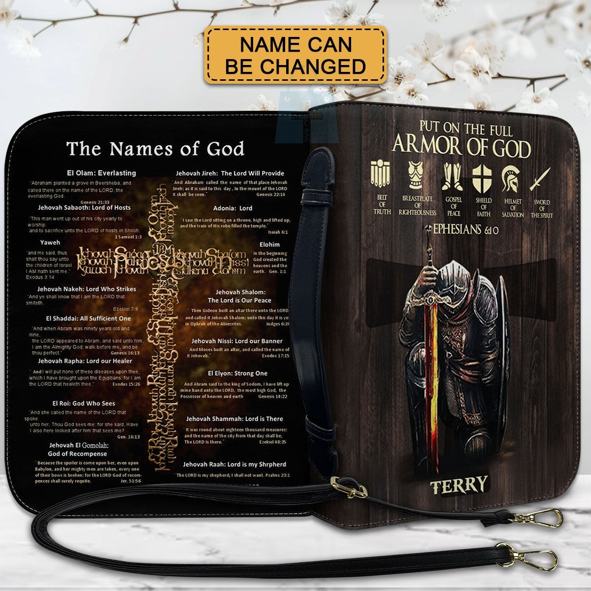 Personalized Christian Bible Cover for Men – Put On The Full Armor of God, Custom Name Leather Bible Case | CHRISTIANARTBAG CAB030426