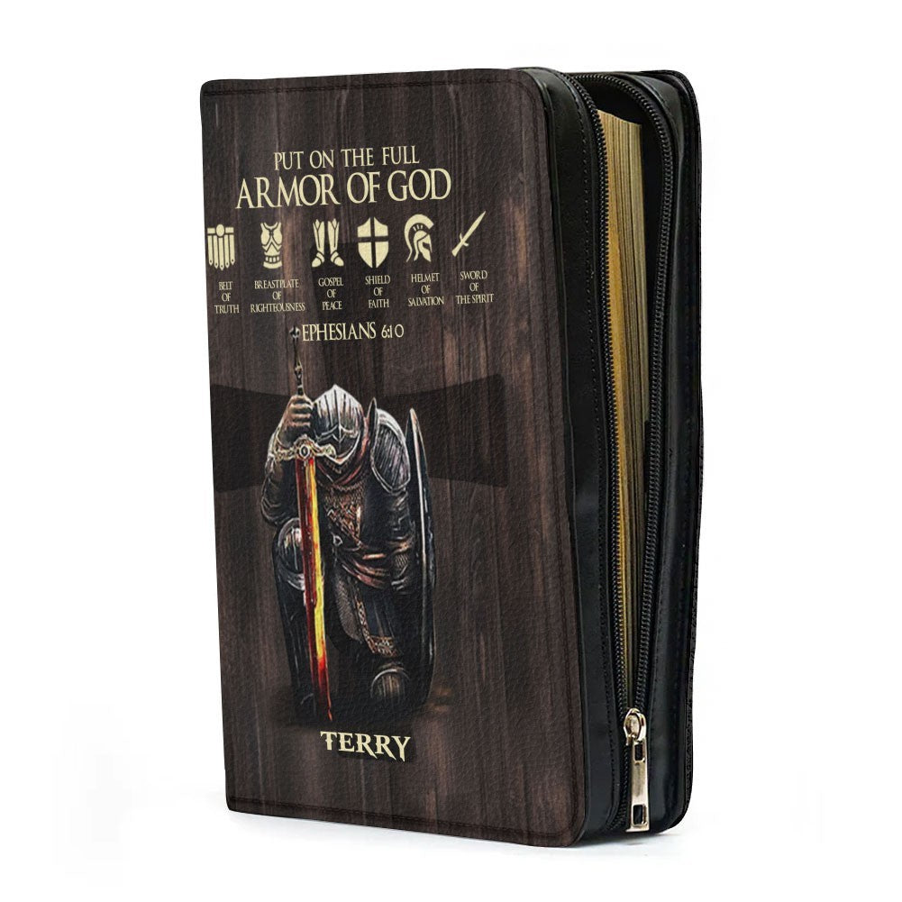 Personalized Christian Bible Cover for Men – Put On The Full Armor of God, Custom Name Leather Bible Case | CHRISTIANARTBAG CAB030426