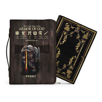 Personalized Christian Bible Cover for Men – Put On The Full Armor of God, Custom Name Leather Bible Case | CHRISTIANARTBAG CAB030426