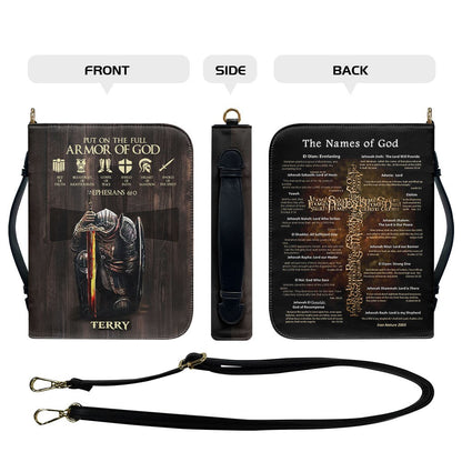 Personalized Christian Bible Cover for Men – Put On The Full Armor of God, Custom Name Leather Bible Case | CHRISTIANARTBAG CAB030426