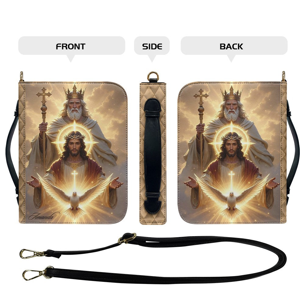 Personalized Holy Trinity Bible Cover, Jesus Christ & Holy Spirit Art Bible Case, Custom Name Religious Gift for Women Men, Leather Scripture Bag - CHRISTIANARTBAG