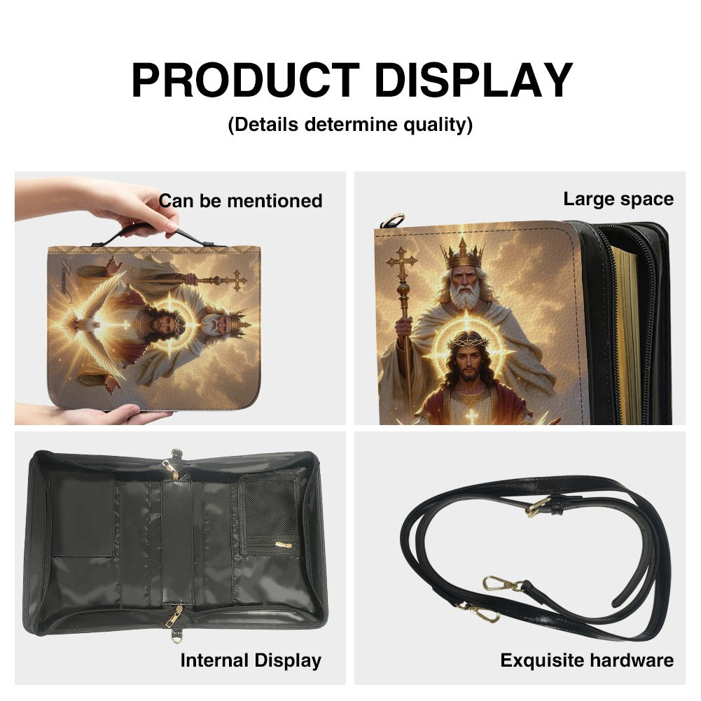 Personalized Holy Trinity Bible Cover, Jesus Christ & Holy Spirit Art Bible Case, Custom Name Religious Gift for Women Men, Leather Scripture Bag - CHRISTIANARTBAG