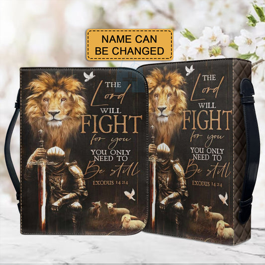 Customizable Lion & Knight Bible Cover - Inspirational Verse Design | CHRISTIANARTBAG CABBBCV01190324.