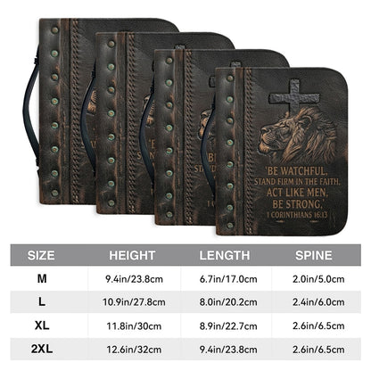 Personalized Bible Cover Case with Handle & Strap, Lion of Judah 1 Corinthians 16:13 Custom Name Leather Carrying Bag - CHRISTIANARTBAG