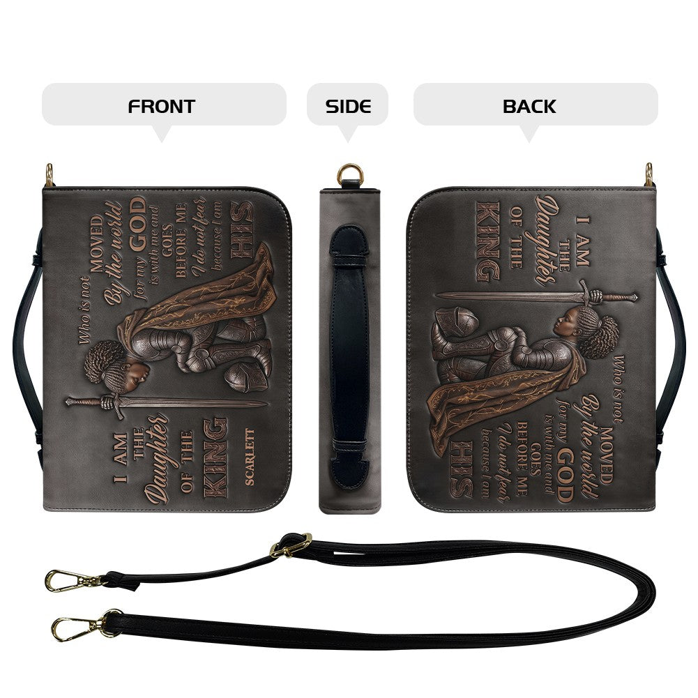 Personalized Bible Cover - "I Am The Daughter Of The King" Custom Name & Skintone Leather Carrying Bag with Strap - CHRISTIANARTBAG 01100226
