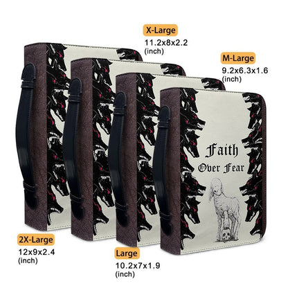 Personalized "Faith Over Fear" Bible Cover, Lamb and Wolves Christian Bible Case, Custom Name Spiritual Protector Bag - CHRISTIANARTBAG