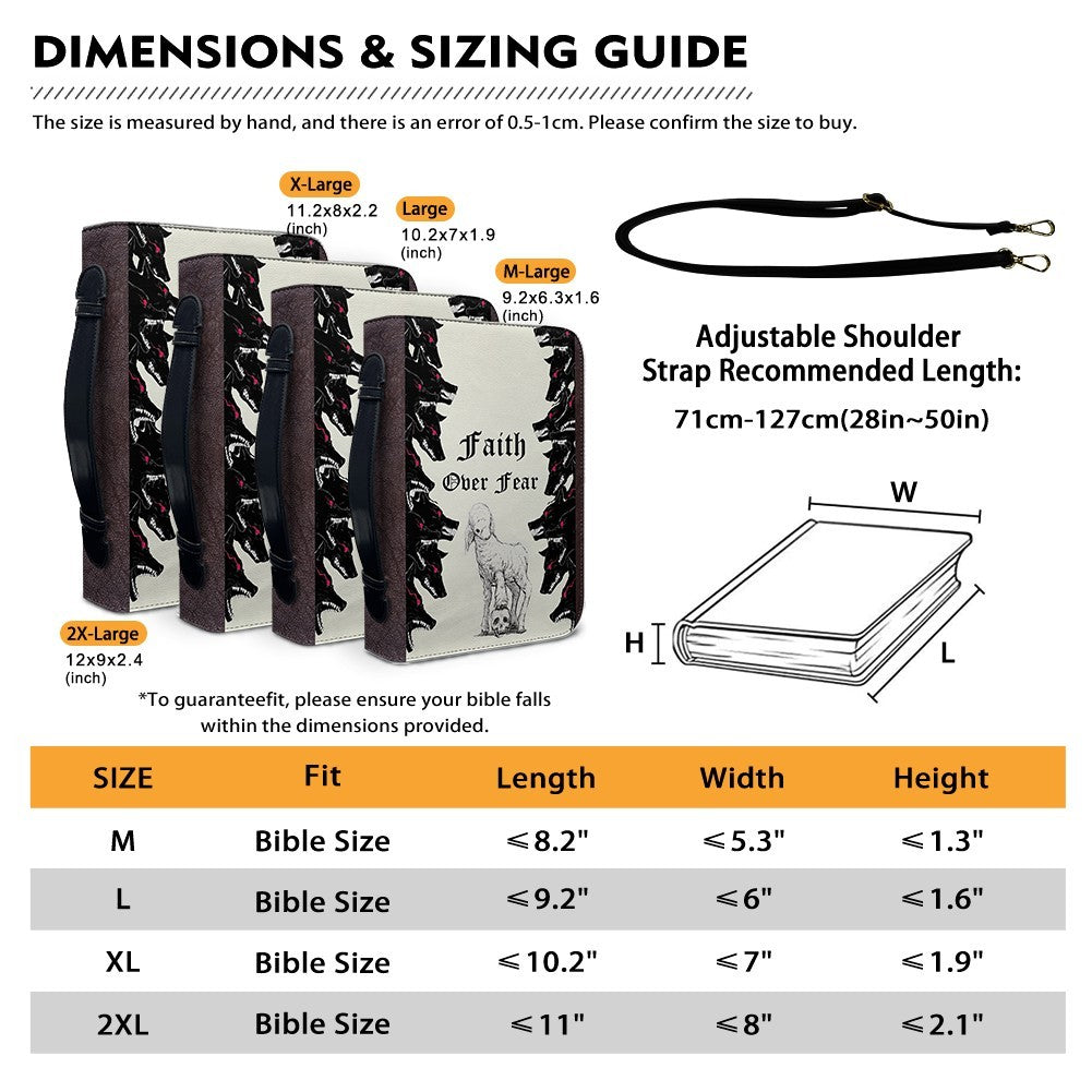 Personalized "Faith Over Fear" Bible Cover, Lamb and Wolves Christian Bible Case, Custom Name Spiritual Protector Bag - CHRISTIANARTBAG