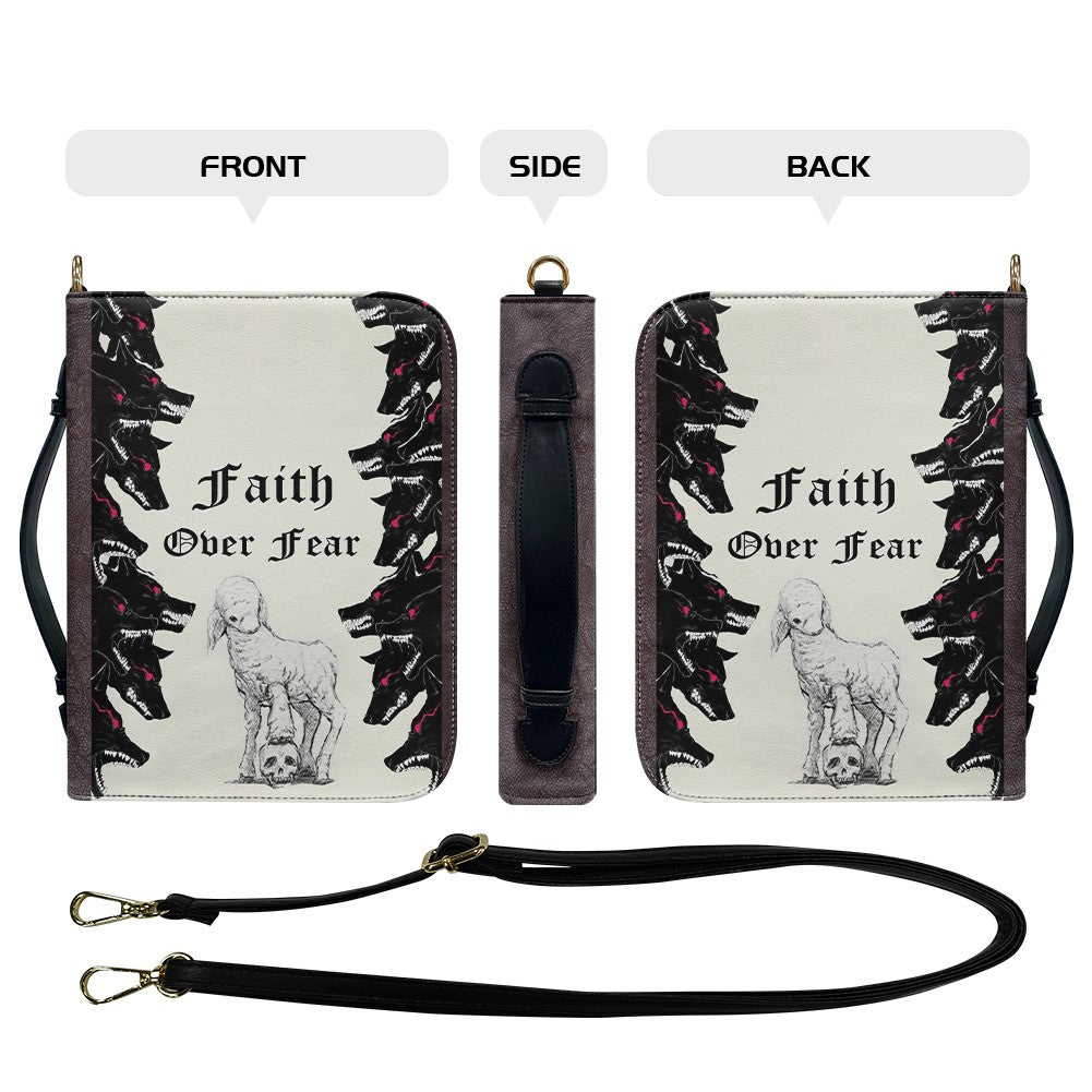 Personalized "Faith Over Fear" Bible Cover, Lamb and Wolves Christian Bible Case, Custom Name Spiritual Protector Bag - CHRISTIANARTBAG