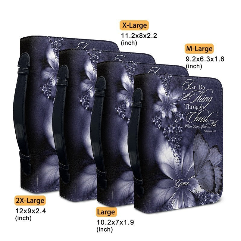 Custom Name Bible Cover - "I Can Do All Things" Butterfly Design - Premium Christian Art Bag for Her