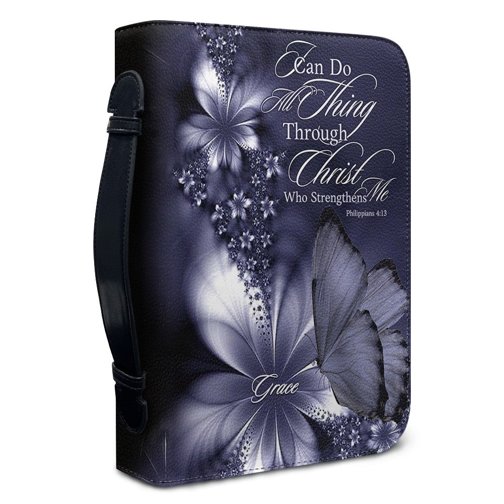 Custom Name Bible Cover - "I Can Do All Things" Butterfly Design - Premium Christian Art Bag for Her