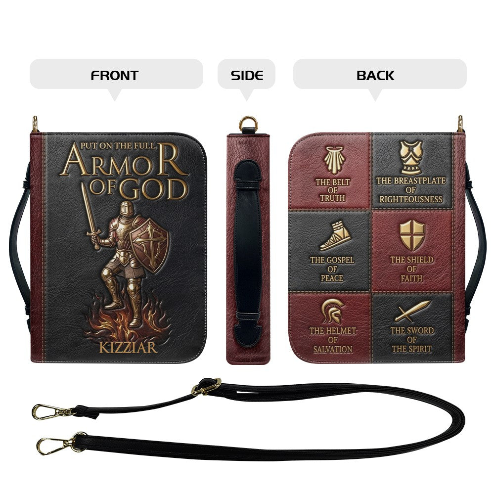 Personalized Armor of God Bible Cover for Men Tech-Integrated | Custom Leather Bible Case by CHRISTIANARTBAG CAB01052826