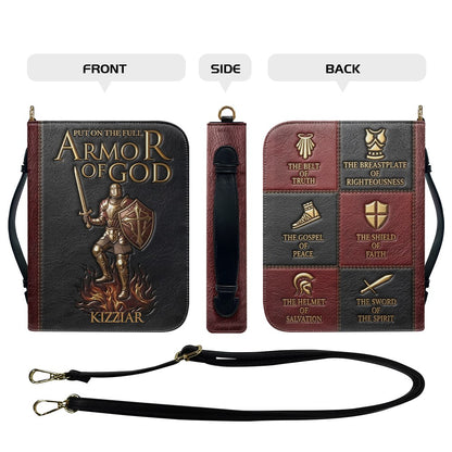 Personalized Armor of God Bible Cover for Men Tech-Integrated | Custom Leather Bible Case by CHRISTIANARTBAG CAB01052826