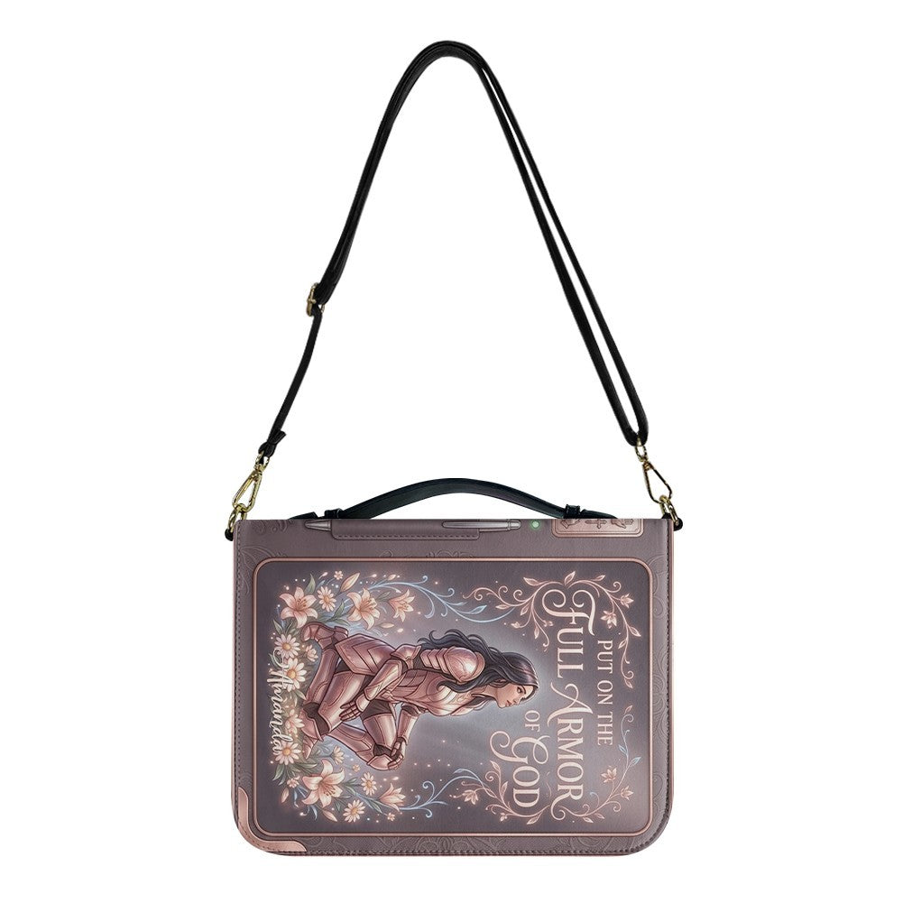 Personalized Full Armor of God Bible Cover Case with Name | Custom Christian Leather Bible Carrying Bag with Handle & Strap - CHRISTIANARTBAG 01072726