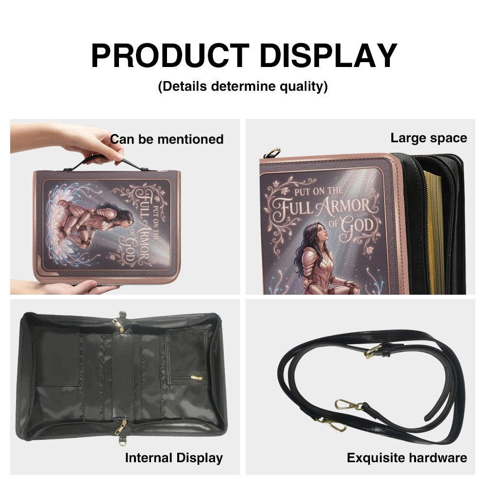 Personalized Full Armor of God Bible Cover Case with Name | Custom Christian Leather Bible Carrying Bag with Handle & Strap - CHRISTIANARTBAG 01072726