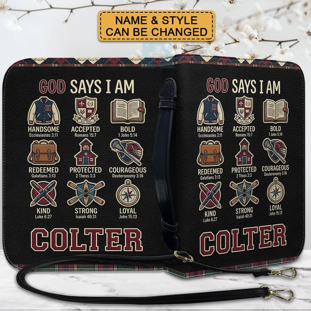 Personalized God Says I Am Kids Bible Cover | Custom Name Boy Bible Case, Premium Vegan Leather, Construction Truck Christian Gift CAB0171726