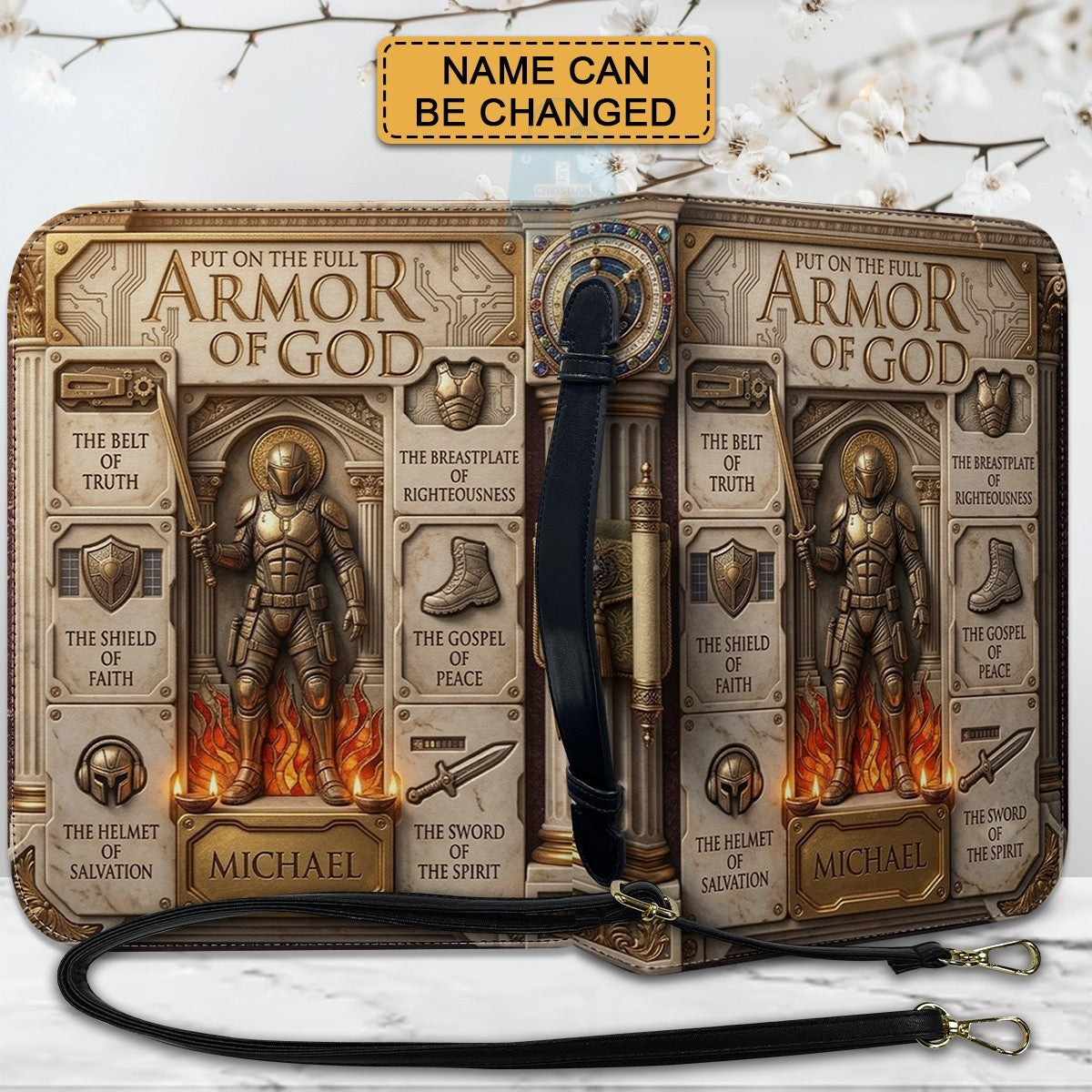 CHRISTIANARTBAG Custom Armor of God Bible Cover | Personalized Men's Egyptian Bible Case with Strap CAB01070226