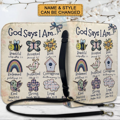 Personalized God Says I Am Kids Bible Cover | Custom Name Boy Bible Case, Premium Vegan Leather, Construction Truck Christian Gift CAB0171726