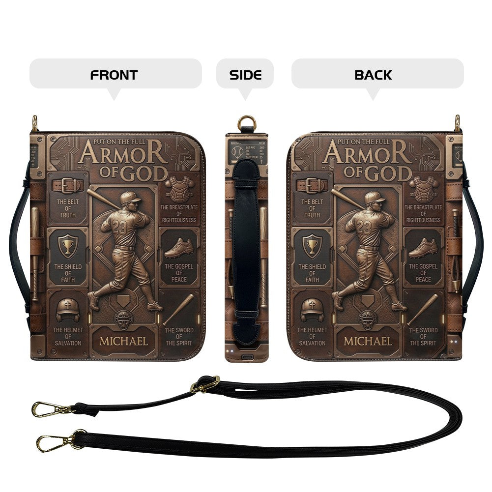 Customized Bible Cover for Men: Personalized Name & Sport Armor of God Design | CHRISTIANARTBAG Bible Case with Strap CAB01070326