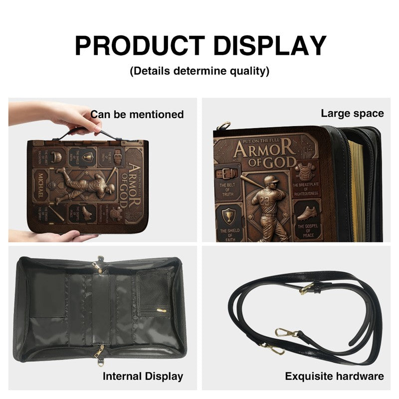 Customized Bible Cover for Men: Personalized Name & Sport Armor of God Design | CHRISTIANARTBAG Bible Case with Strap CAB01070326
