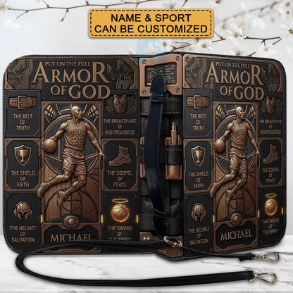 Customized Bible Cover for Men: Personalized Name & Sport Armor of God Design | CHRISTIANARTBAG Bible Case with Strap CAB01070326