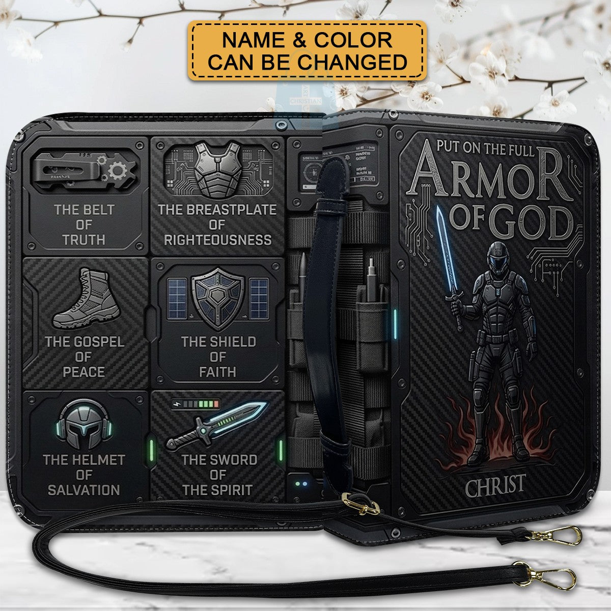 Personalized Bible Cover Armor of God | Custom Name Leather Bible Case with Handle | Christian Gift for Men Women | CHRISTIANARTBAG CAB01060926