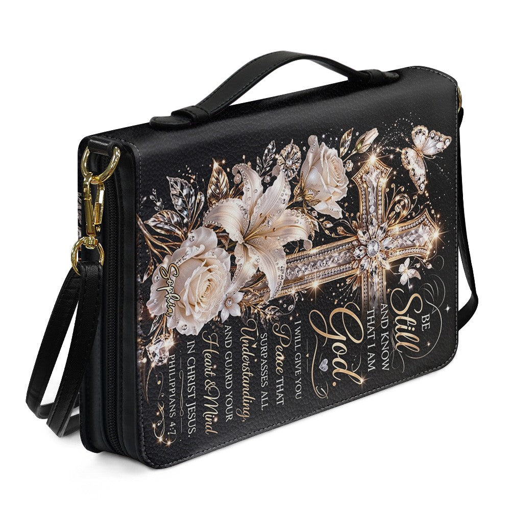 Personalized Bible Cover with Name - Custom Leather Bible Case with Cross & Floral Design - CHRISTIANARTBAG CAB01042226