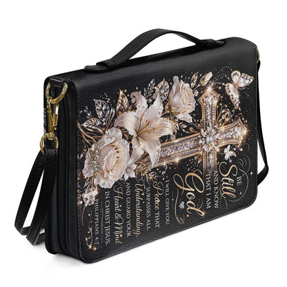 Personalized Bible Cover with Name - Custom Leather Bible Case with Cross & Floral Design - CHRISTIANARTBAG CAB01042226