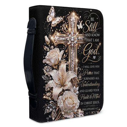 Personalized Bible Cover with Name - Custom Leather Bible Case with Cross & Floral Design - CHRISTIANARTBAG CAB01042226