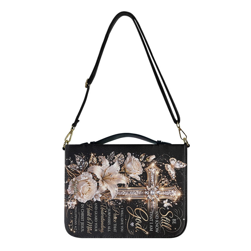 Personalized Bible Cover with Name - Custom Leather Bible Case with Cross & Floral Design - CHRISTIANARTBAG CAB01042226