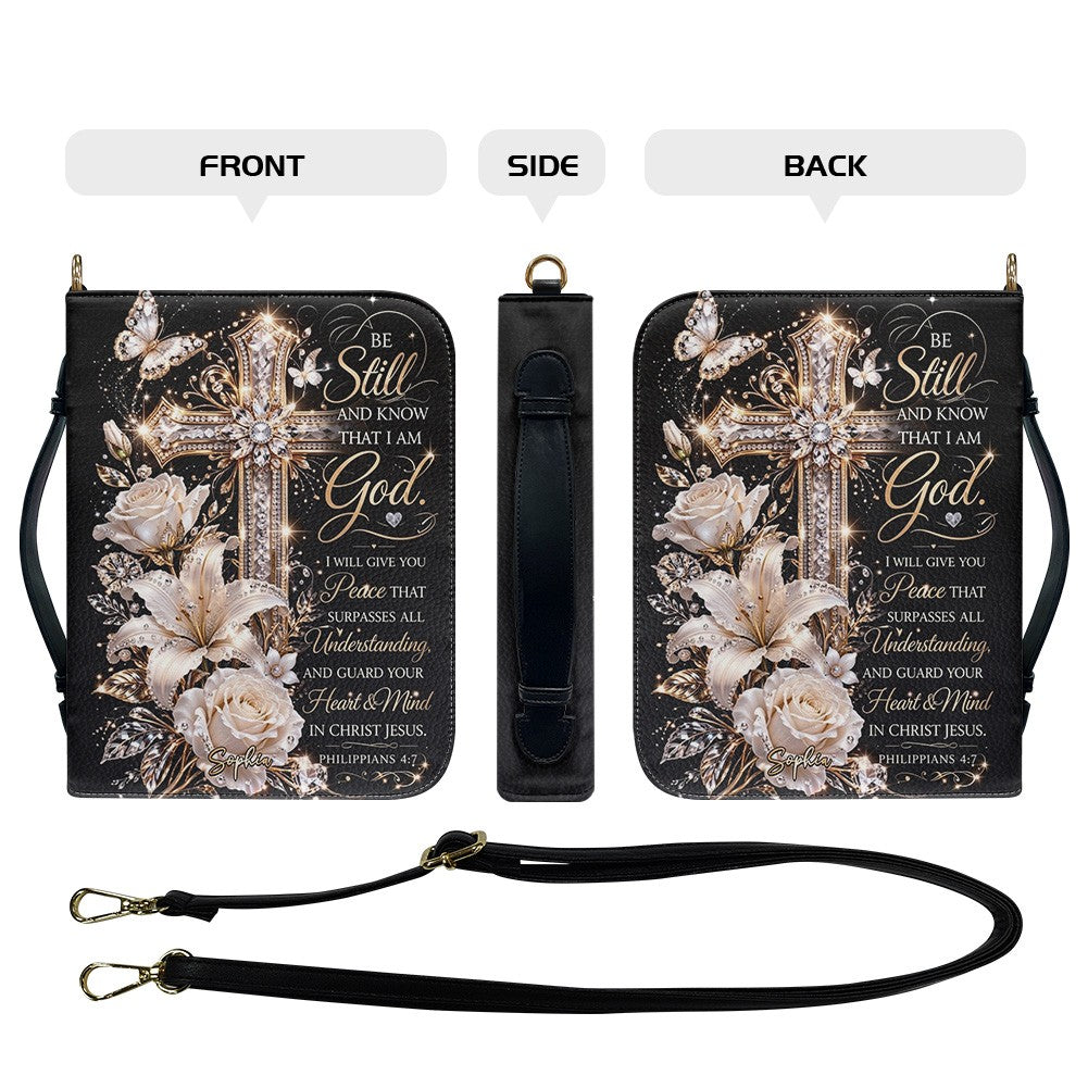 Personalized Bible Cover with Name - Custom Leather Bible Case with Cross & Floral Design - CHRISTIANARTBAG CAB01042226