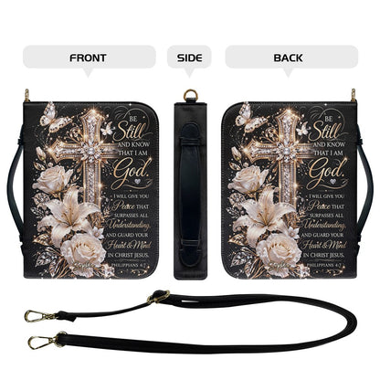 Personalized Bible Cover with Name - Custom Leather Bible Case with Cross & Floral Design - CHRISTIANARTBAG CAB01042226