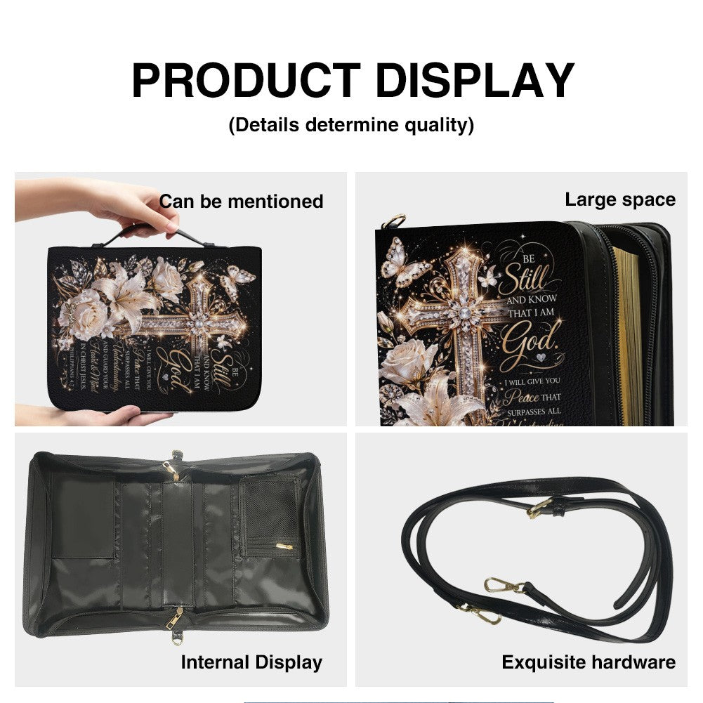 Personalized Bible Cover with Name - Custom Leather Bible Case with Cross & Floral Design - CHRISTIANARTBAG CAB01042226