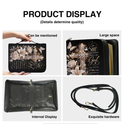 Personalized Bible Cover with Name - Custom Leather Bible Case with Cross & Floral Design - CHRISTIANARTBAG CAB01042226