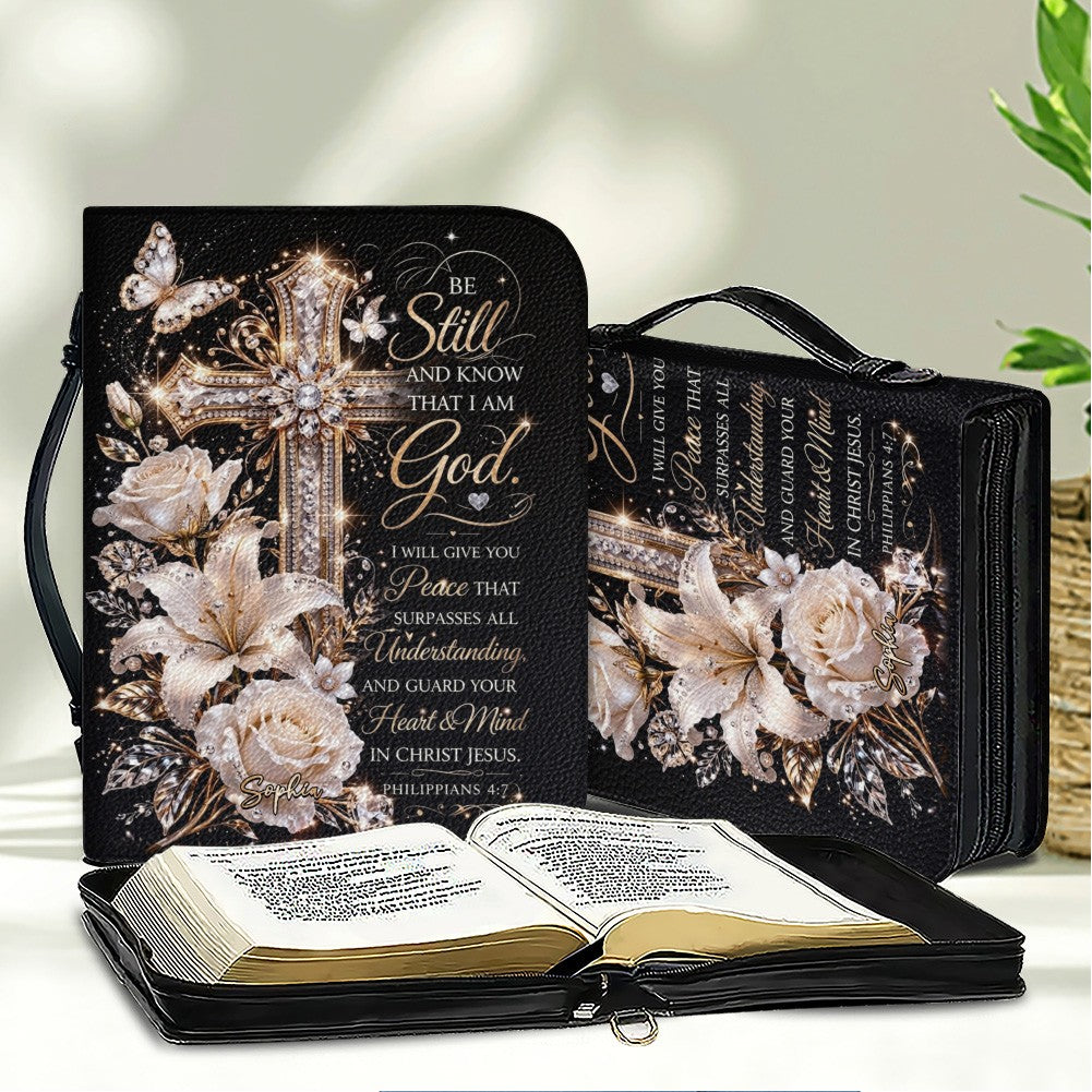 Personalized Bible Cover with Name - Custom Leather Bible Case with Cross & Floral Design - CHRISTIANARTBAG CAB01042226
