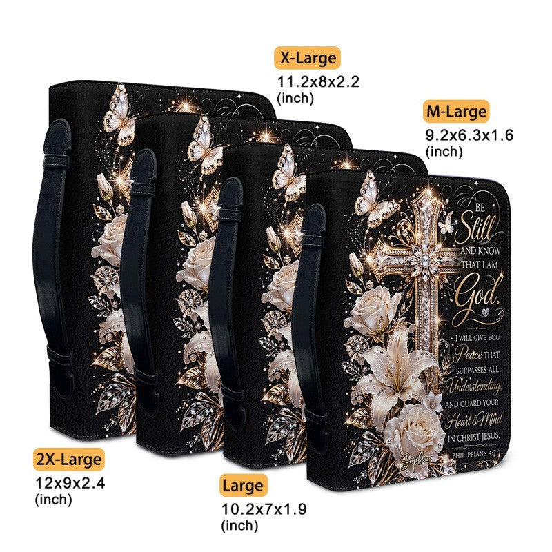 Personalized Bible Cover with Name - Custom Leather Bible Case with Cross & Floral Design - CHRISTIANARTBAG CAB01042226
