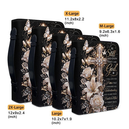 Personalized Bible Cover with Name - Custom Leather Bible Case with Cross & Floral Design - CHRISTIANARTBAG CAB01042226