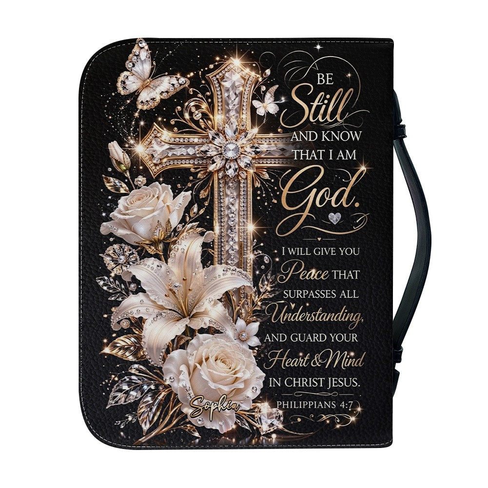 Personalized Bible Cover with Name - Custom Leather Bible Case with Cross & Floral Design - CHRISTIANARTBAG CAB01042226