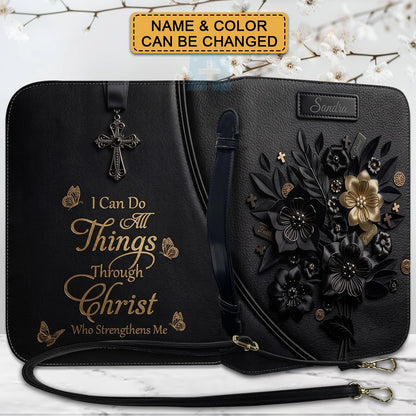 Personalized Bible Cover Case with Handle & Strap, Custom Leather Bible Bag with Name & Scripture - CHRISTIANARTBAG 01080226
