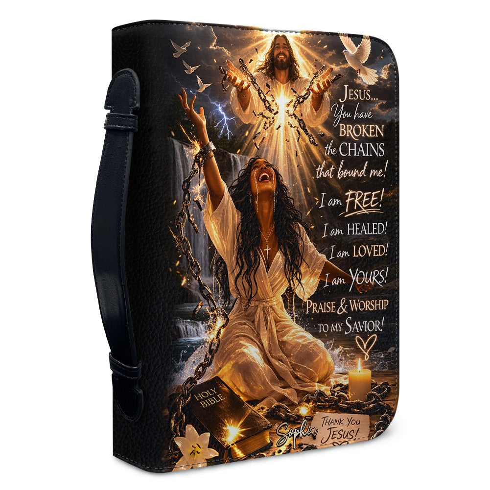 Personalized Bible Cover - Jesus Broken The Chains Custom Name Bible Case - Inspirational Leather Journal Case - CHRISTIANARTBAG CAB02042226