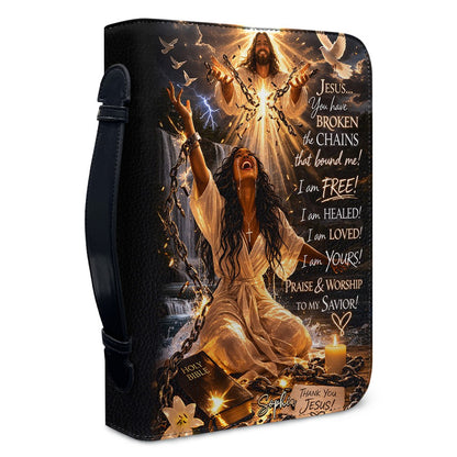 Personalized Bible Cover - Jesus Broken The Chains Custom Name Bible Case - Inspirational Leather Journal Case - CHRISTIANARTBAG CAB02042226
